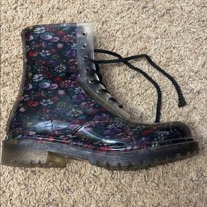 Dirty laundry floral lace up rubber combat boots